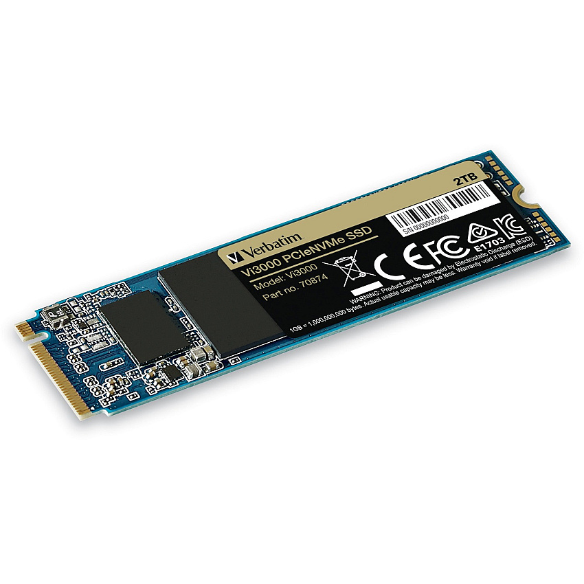 Verbatim Vi3000 2 TB Solid State Drive - M.2 2280 Internal - PCI Express NVMe (PCI Express NVMe 3.0 x4) Notebook, Desktop PC Device Supported - 1200 TB TBW - 3000 MB/s Maximum Read Transfer Rate - 5 Year Warranty - 1 Each (70874)