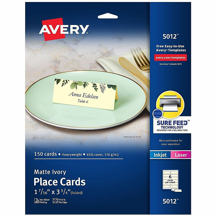 Avery&reg; Ivory Matte 2-sided Place Cards 3.8" - 1 Carton - Ivory (05012)
