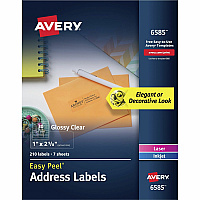 Avery&reg; Easy Peel Address Label 2 5/8" Height x 1" Width - Permanent Adhesive - Rectangle - Laser, Inkjet - Clear - Film - 30 / Sheet - 35 Total Sheets - 1050 Total Label(s) - 5 / Carton (06585)