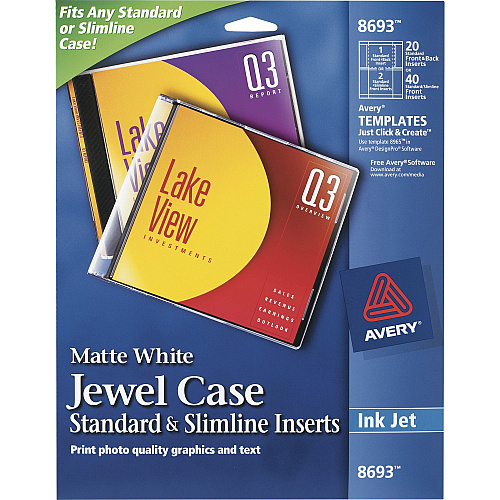 Avery&reg; Jewel Case Insert Matte - Print-to-the-edge - White - 200/Pack - 5 / Carton (08693)