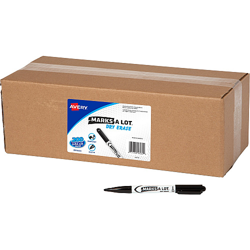 Avery&reg; Marks-A-Lot Value Pack Dry Erase Markers Bullet Marker Point - Erasable - Black Ink - 200 / Carton (24595)