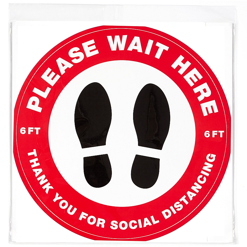 Avery&reg; Social Distance PLEASE WAIT HERE Floor Decal Print/Message "PLEASE WAIT HERE" - Round Shape - Pre-printed, Tear Resistant, Wear Resistant, Non-slip, Water Resistant, UV Coated, Durable, Removable, Scuff Resistant - Vinyl - 5 (83090)