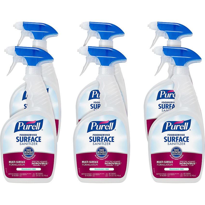 PURELL&reg; Foodservice Surface Sanitizer 32 fl oz (1 quart) - Rinse-free, Fragrance-free - Clear Spray Bottle - 6 / Carton (334106)