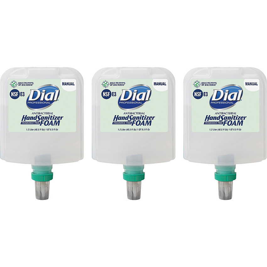 Dial Hand Sanitizer Foam Refill 1.27 quart - Bacteria Remover - Healthcare, Restaurant, School, Office, Daycare - Clear - Dye-free, Fragrance-free - 3 / Carton (19714CT)