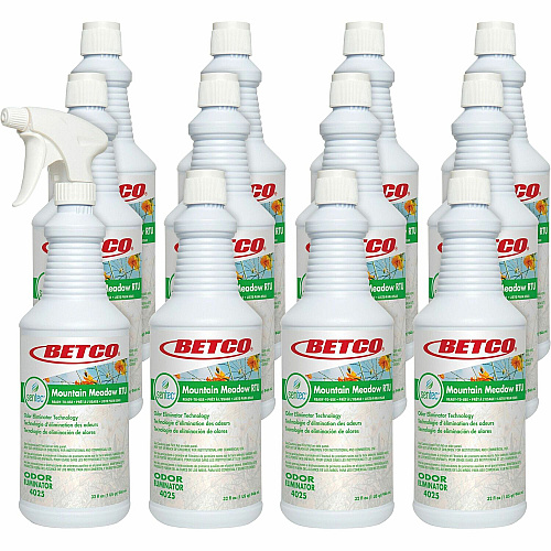 Betco RTU Malodor Eliminator Mountain Meadow Ready-To-Use - 32 fl oz (1 quart) - Mountain Meadow Scent - Clear - 6 / Carton (40257000CT)