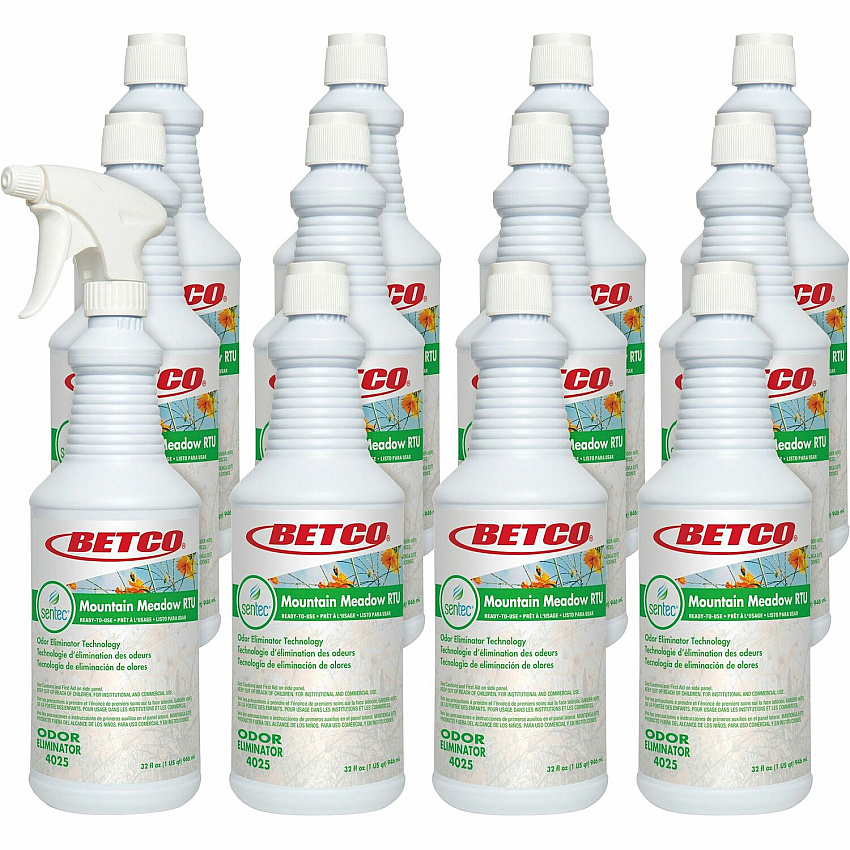 Betco RTU Malodor Eliminator Mountain Meadow Ready-To-Use - 32 fl oz (1 quart) - Mountain Meadow Scent - Clear - 6 / Carton (40257000CT)