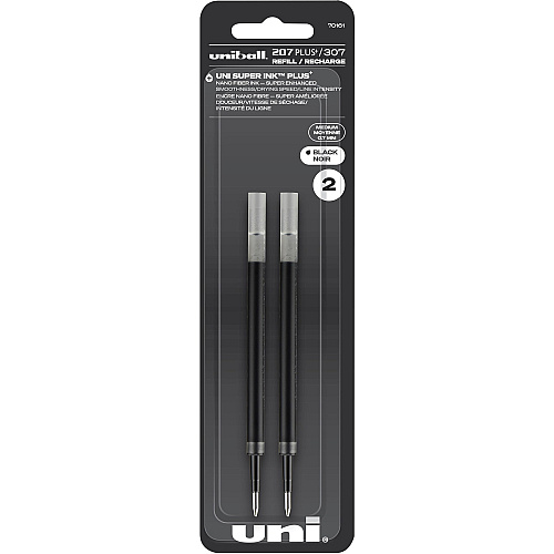 uni-ball uniball&trade; 207 PLUS+ Gel Pen 0.70 mm , Medium Point - Black Ink - Super Ink, Water Resistant, Fade Resistant, Fraud Resistant - 2 / Pack (70161)