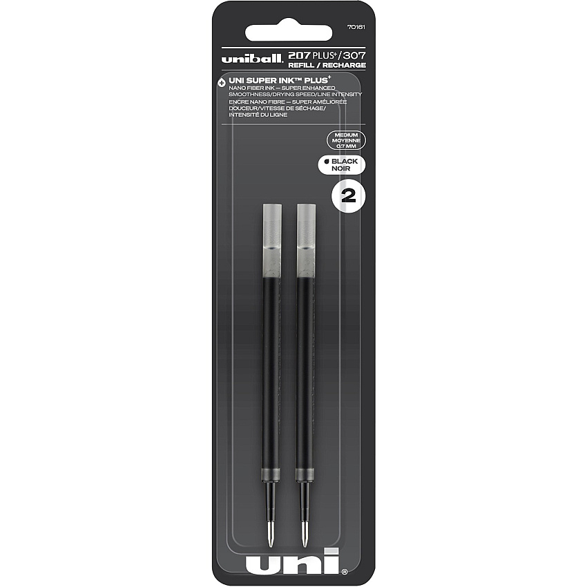 uni-ball uniball&trade; 207 PLUS+ Gel Pen 0.70 mm , Medium Point - Black Ink - Super Ink, Water Resistant, Fade Resistant, Fraud Resistant - 2 / Pack (70161)