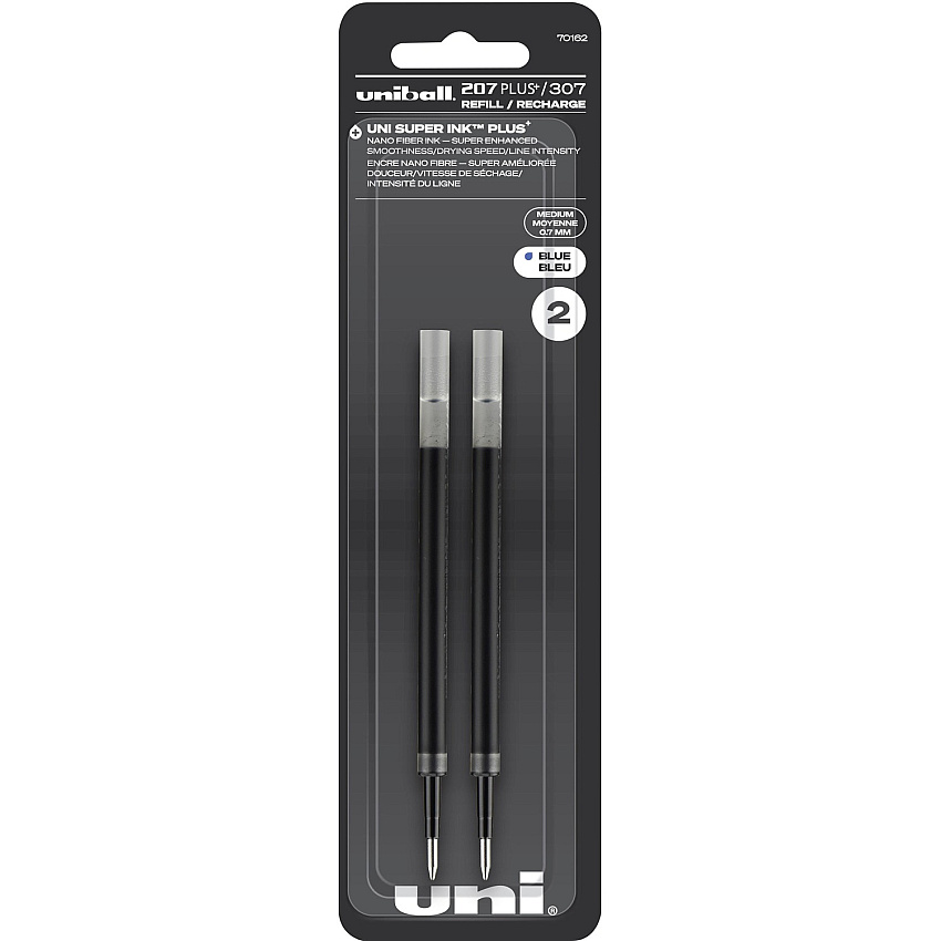uni-ball uniball&trade; 207 PLUS+/307 Gel Pen Refill 0.70 mm - Blue Ink - Super Ink, Water Resistant, Fade Resistant, Fraud Resistant - 2 / Pack (70162)