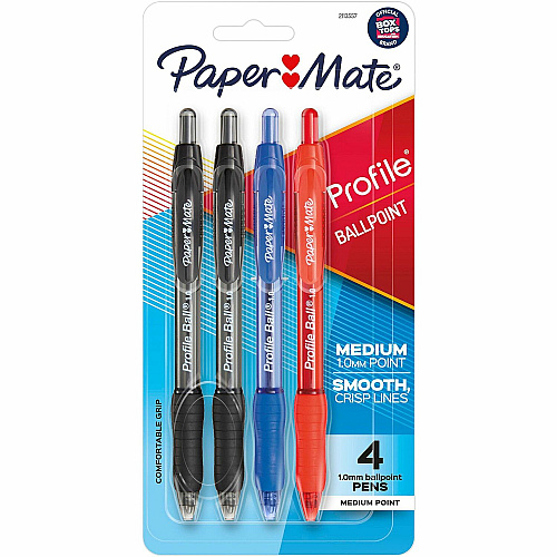 Paper Mate Pen RT Bold Profile Asst 4/pkg 1 mm Bold, Medium Pen Point - Retractable - Black, Blue, Red, Assorted Ink - Solvent Based - Assorted Barrel - 4 / Pack (2100912)
