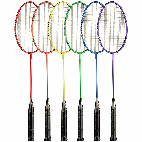 Champion Sports Tempered Steel Badminton Racket Set Red, Orange, Yellow, Green, Blue, Purple - Nylon, Leather, Tempered Steel - 6 / Set (BR20SET)