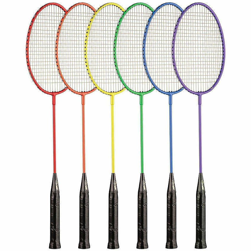 Champion Sports Tempered Steel Badminton Racket Set Red, Orange, Yellow, Green, Blue, Purple - Nylon, Leather, Tempered Steel - 6 / Set (BR20SET)