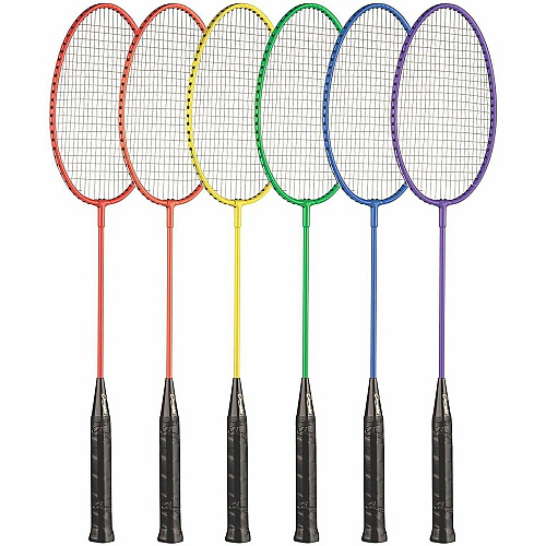 Champion Sports Tempered Steel Badminton Racket Set Red, Orange, Yellow, Green, Blue, Purple - Nylon, Leather, Tempered Steel - 6 / Set (BR21SET)