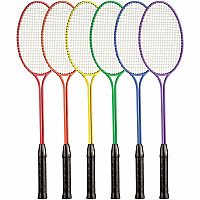 Champion Sports Tempered Steel Twin Shaft Badminton Racket Set Red, Orange, Yellow, Green, Blue, Purple - Nylon, Leather, Tempered Steel - 6 / Set (BR30SET)