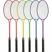 Champion Sports Tempered Steel Twin Shaft Badminton Racket Set Red, Orange, Yellow, Green, Blue, Purple - Nylon, Leather, Tempered Steel - 6 / Set (BR31SET)