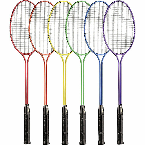 Champion Sports Tempered Steel Twin Shaft Badminton Racket Set Red, Orange, Yellow, Green, Blue, Purple - Nylon, Leather, Tempered Steel - 6 / Set (BR31SET)