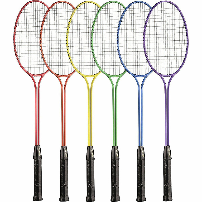 Champion Sports Tempered Steel Twin Shaft Badminton Racket Set Red, Orange, Yellow, Green, Blue, Purple - Nylon, Leather, Tempered Steel - 6 / Set (BR31SET)
