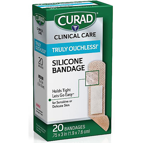 Curad Silicone Flexible Fabric Bandages 3" Width x 0.75" Length - Beige - Silicone, Fabric - 20 / Box (CUR5002V1)