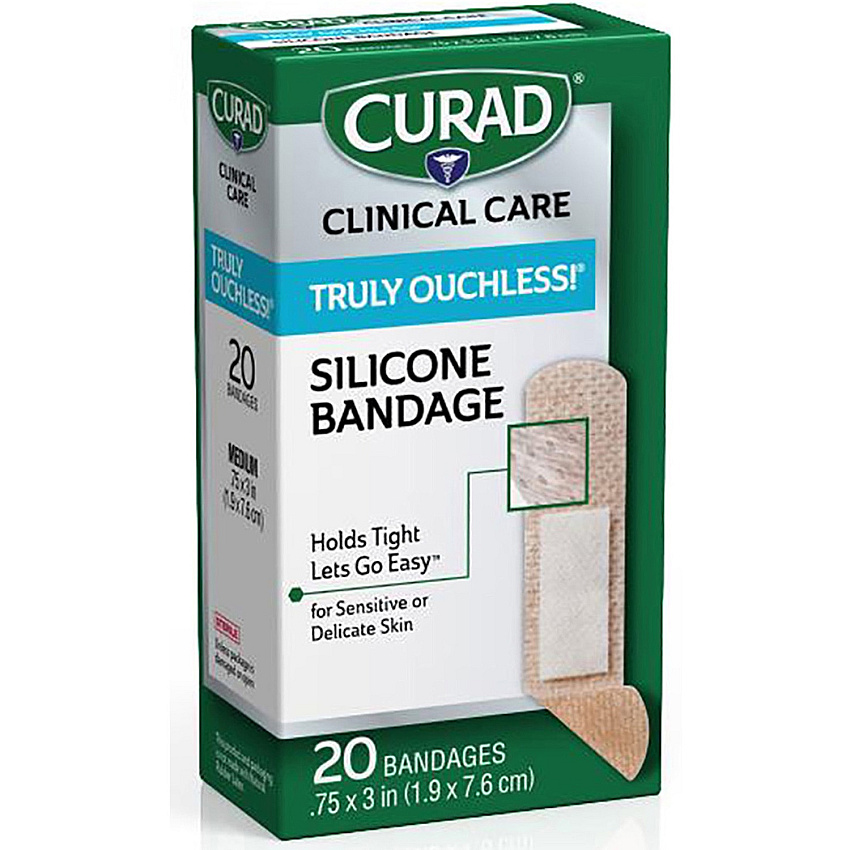 Curad Silicone Flexible Fabric Bandages 3" Width x 0.75" Length - Beige - Silicone, Fabric - 20 / Box (CUR5002V1)