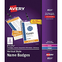 Avery&reg; Vertical Name Badges 4 1/4" x 6" - Printable, Durable, Reusable - White - 1 Carton (08521)