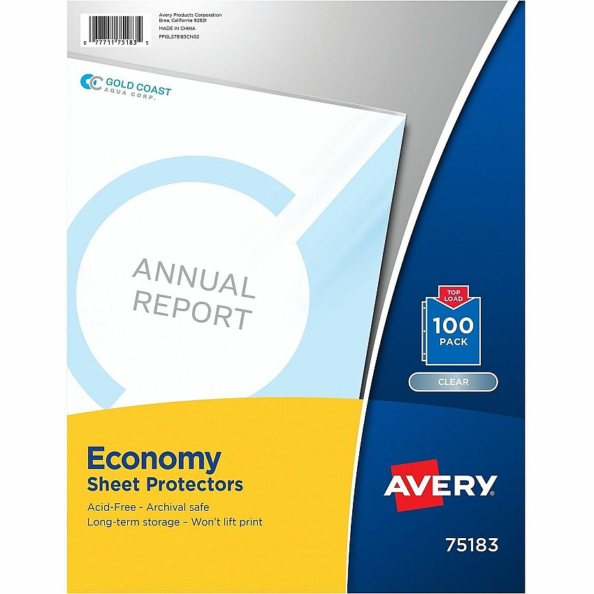 Avery&reg; Economy Clear Sheet Protectors Sheet Capacity - For Letter 8 1/2" x 11" Sheet - 3 x Holes - Ring Binder - Top Loading - Clear - Polypropylene - 100/Pack - 5 / Carton (75183)