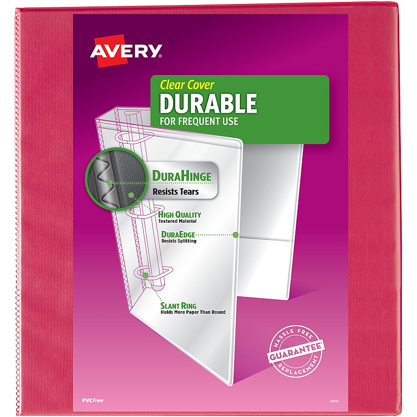 Avery&reg; DuraHinge Durable View Binder 2" Binder Capacity - Letter - 8 1/2" x 11" Sheet Size - 530 Sheet Capacity - 3 Ring - Fastener: Slant Ring - Pocket: 2 - Polypropylene - Recycled - Pocket, Durable, Tear Resistant, Flexible, Split Resistant (17817)