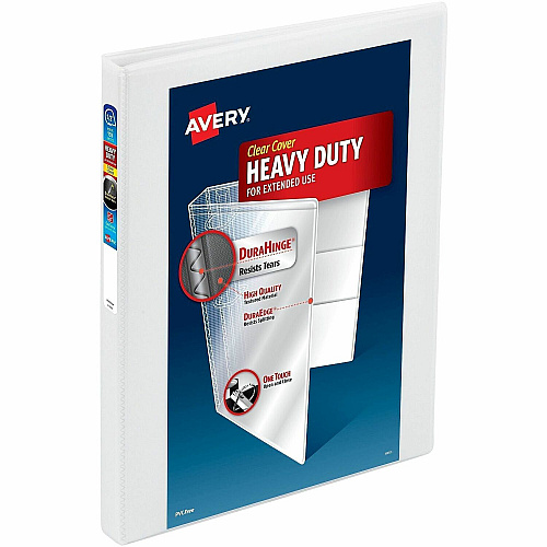 Avery&reg; One Touch Heavy-Duty View Binder 1/2" Binder Capacity - Letter - 8 1/2" x 11" Sheet Size - 135 Sheet Capacity - 45/64" Spine Width - 135 x 0.50" Ring - Fastener: Slant Ring - Pocket: 4, Internal - Polypropylene - White - Adhesive, Archi (79380)