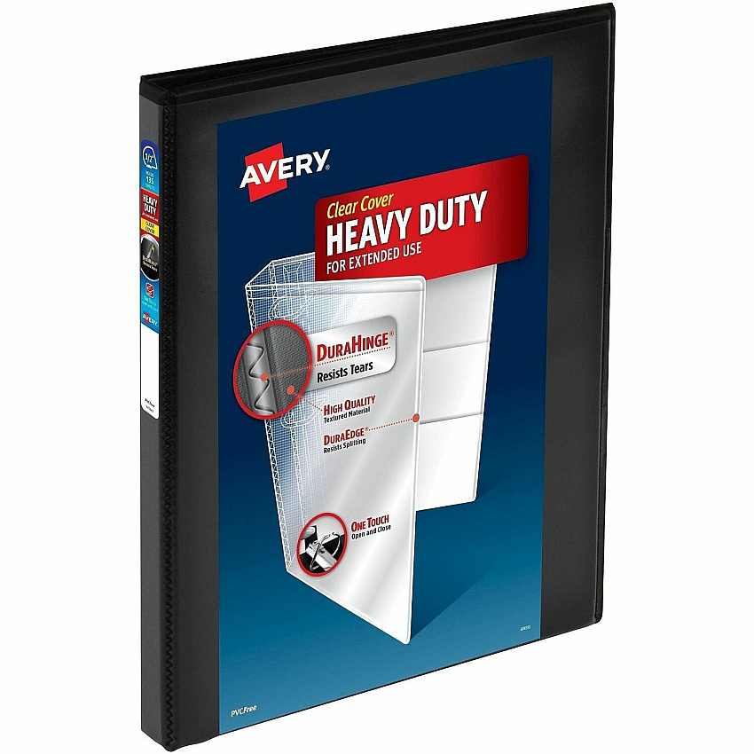 Avery&reg; One Touch Heavy-Duty View Binder 1/2" Binder Capacity - Letter - 8 1/2" x 11" Sheet Size - 135 Sheet Capacity - 45/64" Spine Width - 135 x 0.50" Ring - Fastener: Slant Ring - Pocket: 4, Internal - Polypropylene - Black - Adhesive, Archi (79381)