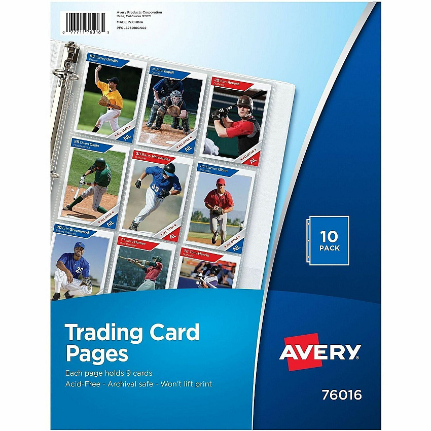 Avery&reg; Trading Card Pages 90 x Trading Card Capacity - 3 x Rings - Ring Binder - Clear - 10/Pack - 1 Carton (76016)