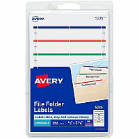 Avery&reg; Removable File Folder Labels 2/3" Widthss x 3 7/16" Length - Removable Adhesive - Rectangle - Laser, Inkjet - Assorted, Dark Blue, Dark Red, Green, Yellow - Paper - 7 / Sheet - 648 Total Sheets - 4536 Total Label(s) - 252/Pack - 1 Carto (05235)