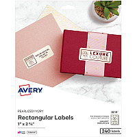 Avery&reg; Pearlized Address Labels 1" Widthss x 2 5/8" Length - Permanent Adhesive - Rectangle - Laser, Inkjet - Pearlized - Ivory - Paper - 30 / Sheet - 150 Total Sheets - 1200 Total Label(s) - 240/Pack - 5 / Carton (08215)