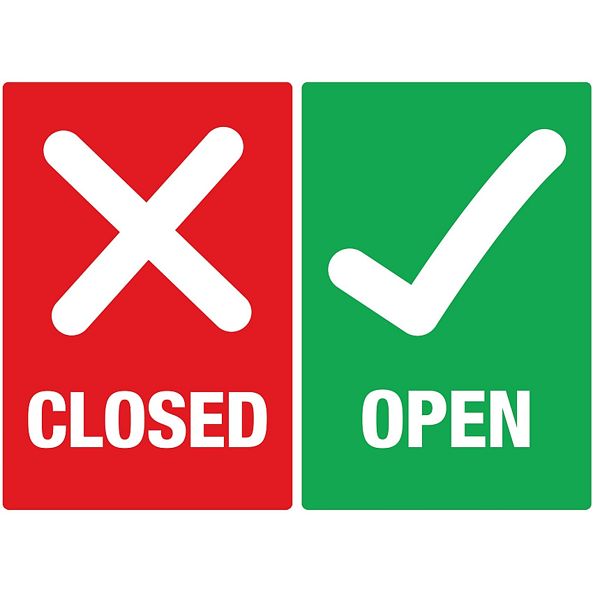 Avery&reg; Surface Safe OPEN/CLOSED Table/Chair Decals Print/Message "Open/Closed" - 4" Width x 6" Height - Rectangular Shape - White Print/Message Color - Water Resistant, Pre-printed, Chemical Resistant, Abrasion Resistant, Tear Resistant, Durab (83070)