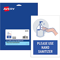 Avery® Surface Safe USE HAND SANITIZER Wall Decals Print/Message "Please Use Hand Sanitizer" - 7" Width x 10" Height - Rectangular Shape - Water Resistant, Pre-printed, Chemical Resistant, Abrasion Resistant, Tear Resistant, Durable, UV Resist (83179)