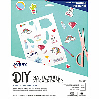 Avery&reg; Matte White Sticker Project Paper Letter - 8 1/2" x 11" - Matte - Printable, Removable Adhesive, Die-cut, Repositionable, Lignin-free, Easy to Cut, Acid-free, PVC-free - White - 30 Sheets - 5 Sheets/Pack - 6 / Carton (53202)