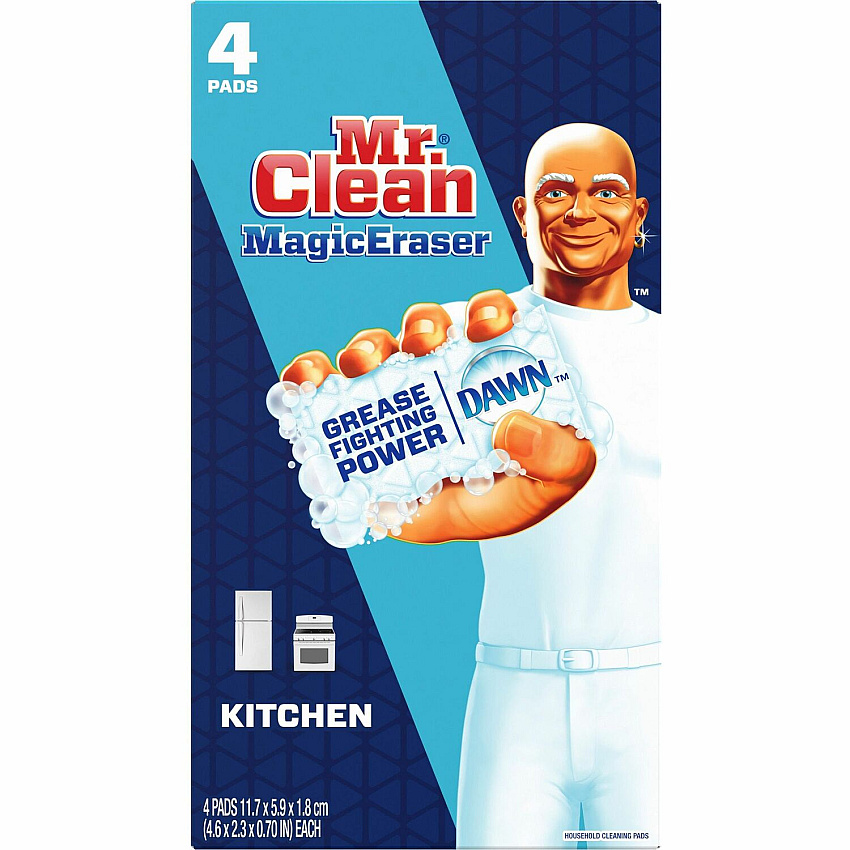 Mr. Clean Magic Eraser Cleaning Pads Rectangle - 0.90" Height x 5.40" Width x 9.80" Depth - Ceramic Tile, Granite Floor - Dirt Remover, Grime Resistant - Foam - White - 4/Pack - 8 / Carton (51107CT)