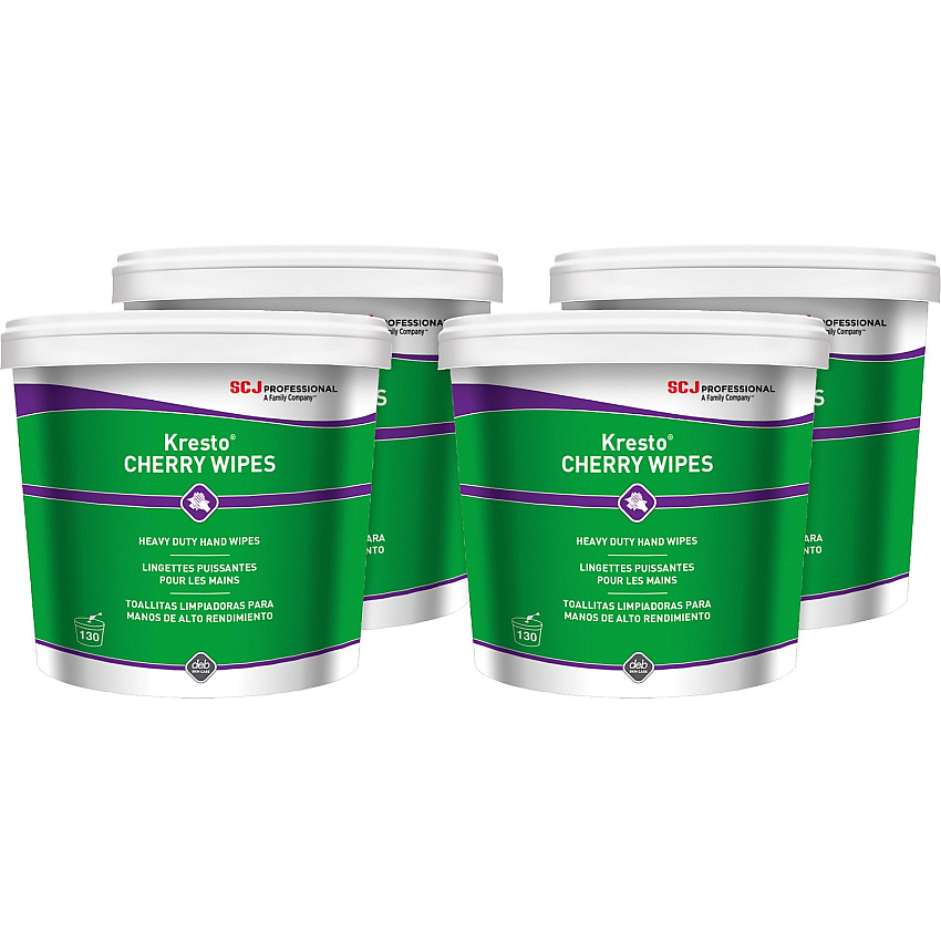 SC Johnson Kresto Heavy-Duty XL Hand Wipes Cherry - 10" Width x 12" Length - White, Red - Polypropylene - 130/Bucket - 4 / Carton (KCW130WCT)