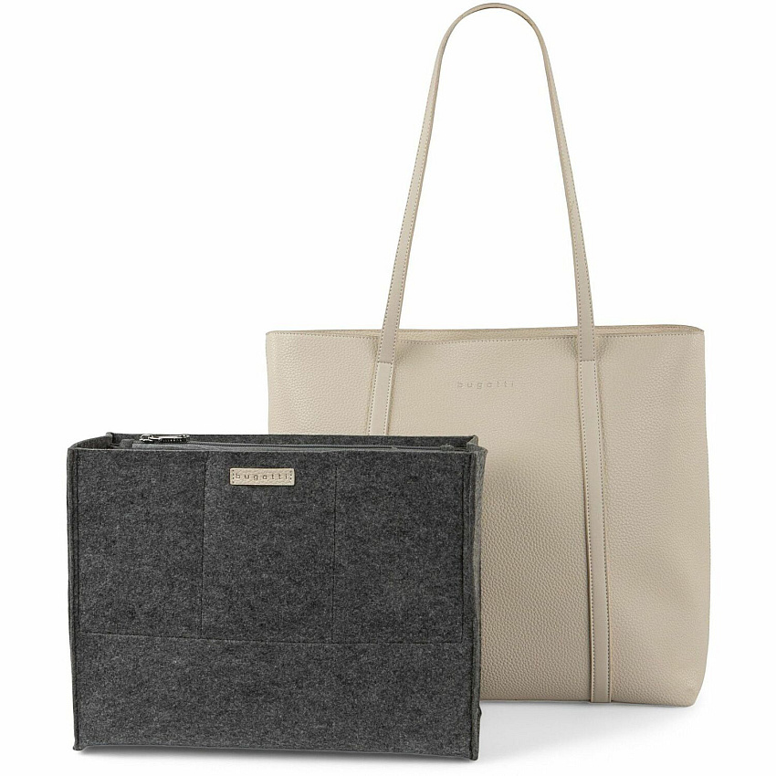 bugatti Pure Carrying Case (Tote) for 14" Notebook - Cream Damage Resistant, Scratch Resistant, Scuff Resistant - Vegan Leather Body - Felt Interior Material - Handle, Trolley Strap, Shoulder Strap - 13.3" Height x 15" Width x 6.3" Depth - F (LBG5054BUCR)