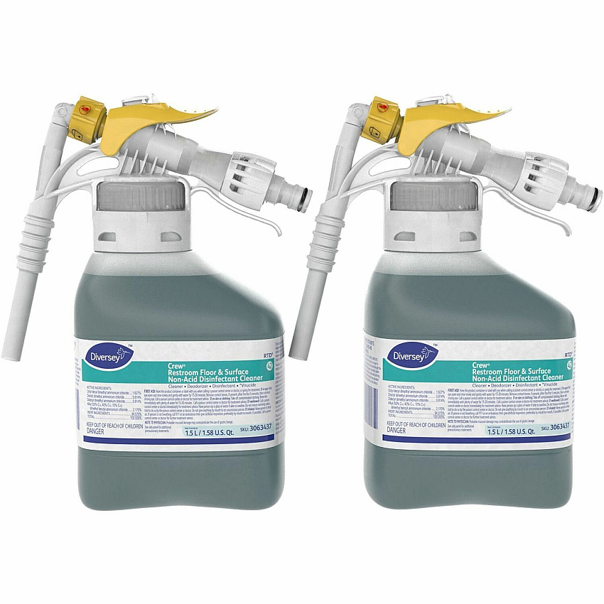 Diversey Crew Restroom Disinfectant Cleaner 50.7 fl oz (1.6 quart) - Fresh Scent - Deodorize, Rinse-free - Green - 2 / Carton (3063437)