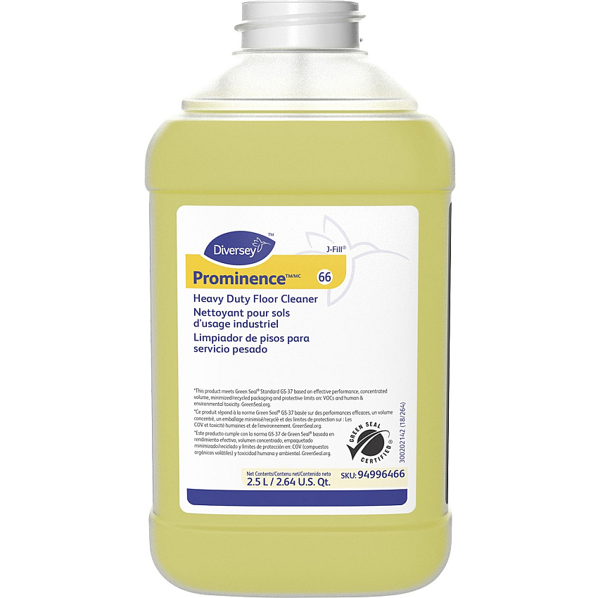 Diversey Prominence Heavy Duty Floor Cleaner 84.5 fl oz (2.6 quart) - Citrus Scent - Heavy Duty, Rinse-free, pH Neutral, Film-free - Yellow - 2 / Carton (94996466)