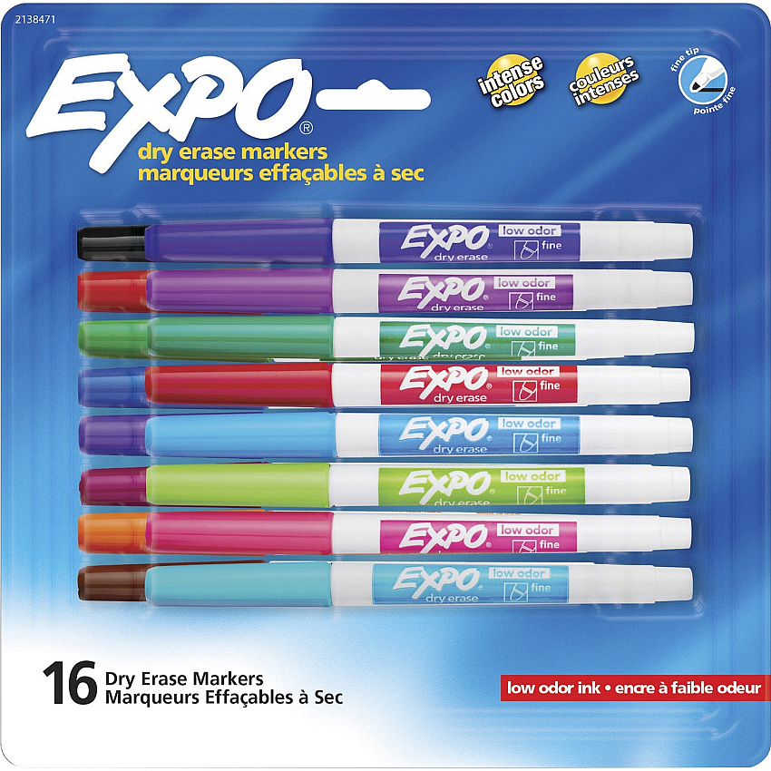 Expo Low-Odor Dry Erase Fine Tip Markers Fine Marker Point - Assorted Ink - Alcohol Based - 16 / Pack (2138471)