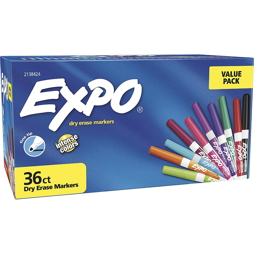 Expo Low-Odor Dry Erase Fine Tip Markers Fine Marker Point - Assorted Ink - Alcohol Based - 36 / Box (2138424)
