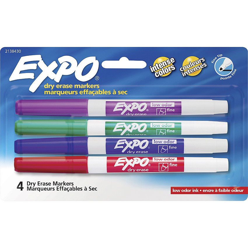 Expo Low-Odor Dry Erase Fine Tip Markers Fine Marker Point - Assorted Ink - Alcohol Based - 4 / Pack (2138430)