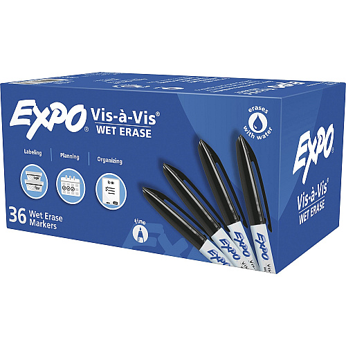 Expo Vis-A-Vis Wet-Erase Markers Fine Marker Point - Black Ink - 36 / Box (2134342)