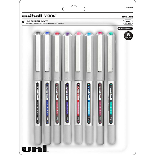 uni-ball uniball&trade; Vision Rollerball Pen 0.7 mm Bold Pen Point - Assorted Ink - Liquid - 8 / Pack (1782104)
