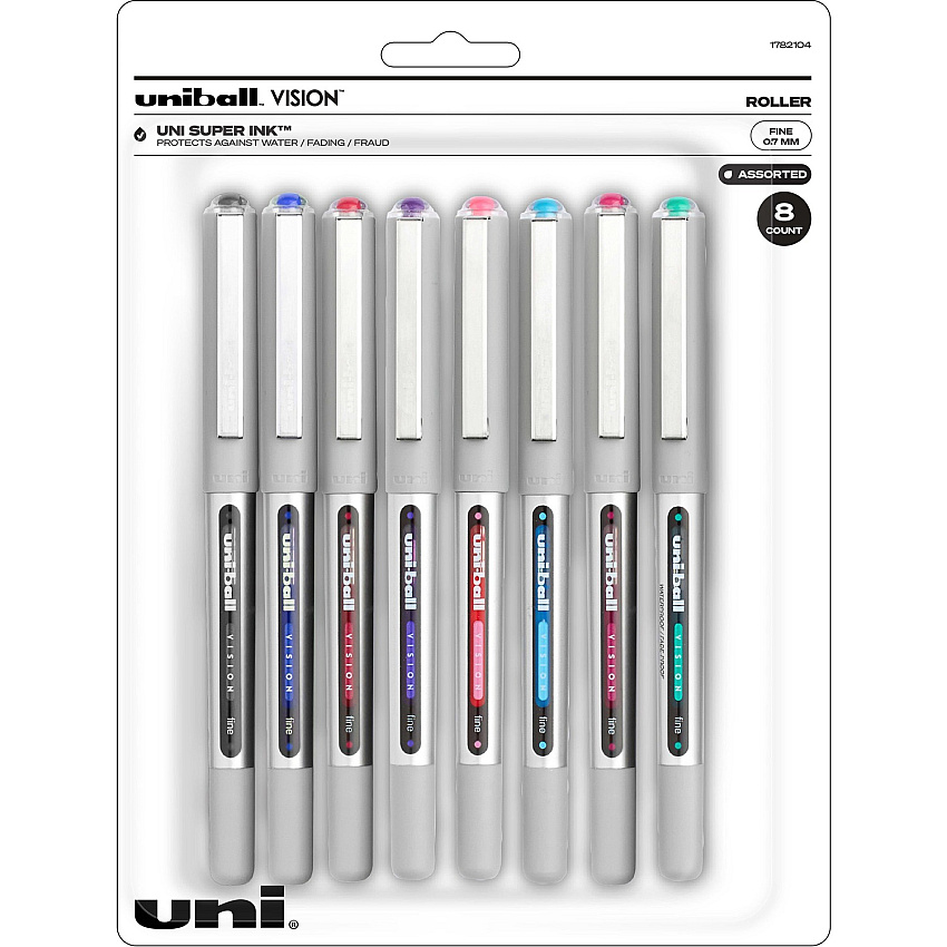 uni-ball uniball&trade; Vision Rollerball Pen 0.7 mm Bold Pen Point - Assorted Ink - Liquid - 8 / Pack (1782104)