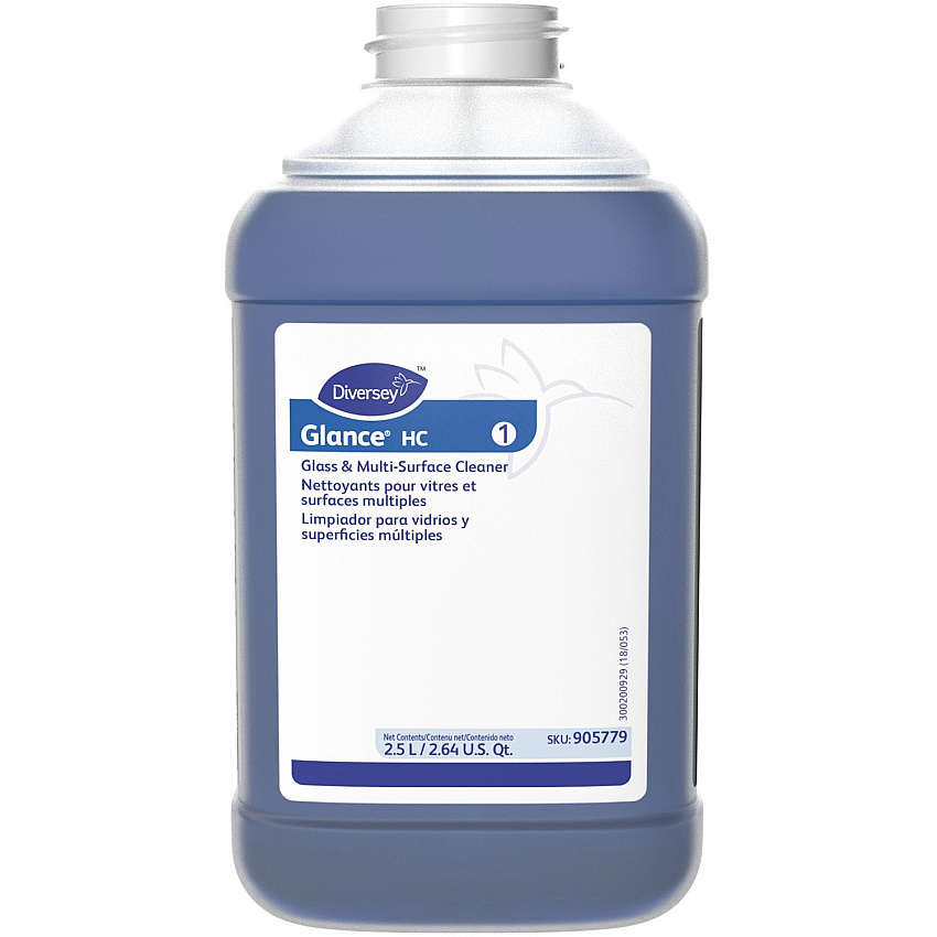 Diversey Glance HC Glass/MultiSurface Cleaner Concentrate - 84.5 fl oz (2.6 quart) - Ammonia Scent - Non-streaking, Quick Drying, Streak-free - Blue Bottle - 1 Each (905779)