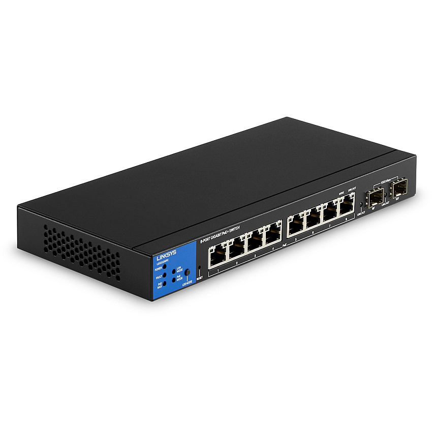 Linksys 8-Port Managed Gigabit PoE+ Switch with 2 1G SFP Uplinks 8 Ports - Manageable - 3 Layer Supported - Modular - 2 SFP Slots - 110 W PoE Budget - Optical Fiber, Twisted Pair - PoE Ports - 5 Year Limited Warranty - TAA Compliant (LGS310MPC)