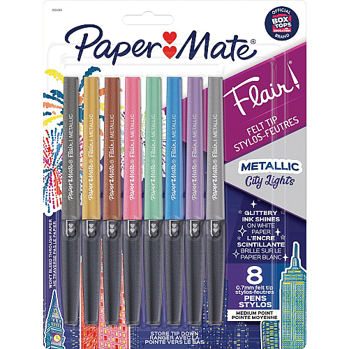 Paper Mate Flair Ultra-fine Tip Metallic Pens Medium Pen Point - Assorted Ink - 8 / Pack (2134319)