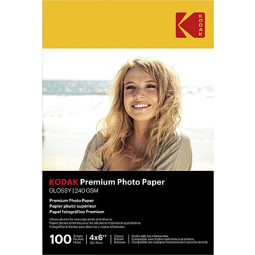 Kodak Inkjet Photo Paper 4" x 6" - Glossy - Smear Proof, Smudge Proof - White - 100 / Pack (41175)