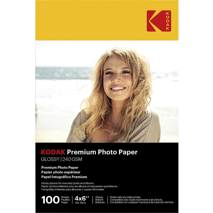 Kodak Inkjet Photo Paper 4" x 6" - Glossy - Smear Proof, Smudge Proof - White - 100 / Pack (41175)